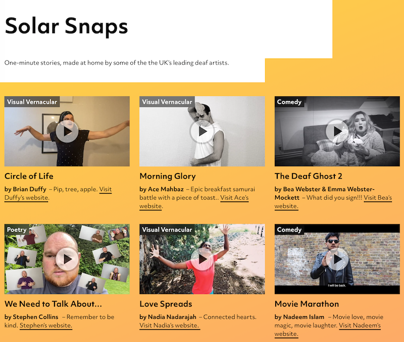 DCAdundee's tweet image. Wow, don't miss @TheSolarBear's fantastic short films, made at home by some of the UK's leading Deaf artists! Watch for free here: solarbear.org.uk/solar-snaps/

(Deaf Ghost, we love you!)