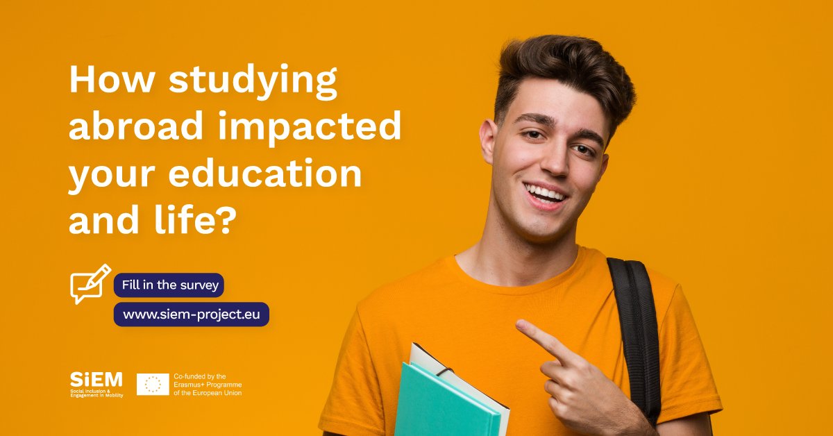 We’re supporting the Social Inclusion & Engagement in Mobility (SiEM) survey which gather data on the accessibility of student exchange programmes to be more inclusive. Fill in the survey and get the chance to win a place on #ASEFYLS4 programme! 

👉siem-project.eu