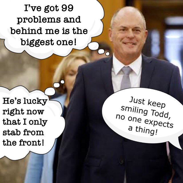 MekaKiwi's tweet photo. Day99: Todler is still out of action (when was the #PartTimeOpposition ever in action?). Is he still in recovery or will he say he has bone spurs? No one knows or seems to care... but if Jacinda was missing for a few days the rwnj’s would be in a frenzy!
#NationalNotFitToGovern https://t.co/jDV2OGx46L