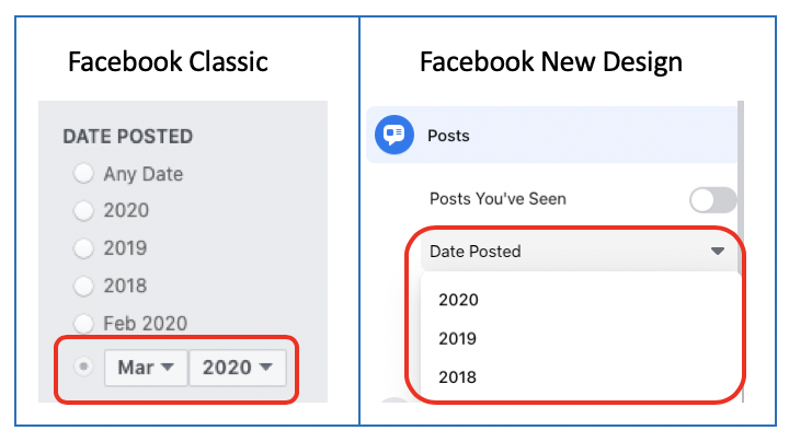 Searching for posts? Use the Classic design, you'll be able to filter on month/year. In the New Design you'll only be able to filter by year