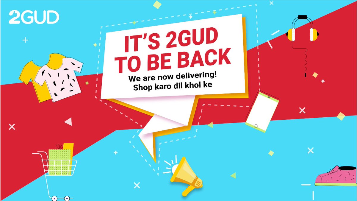 2GUD's tweet photo. WE ARE BACK! Ab dil khol ke khareedo apney favourite products only on 2GUD. 🥳

Shop now: https://t.co/xrtX8ZTFeA

#DeshKaStyleBazaar #fashion #electronics #looktrendy #2Gud https://t.co/cGygCtOxNN