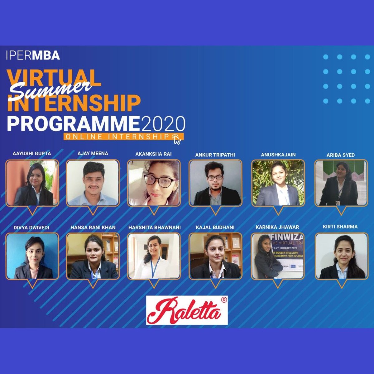 iperbhopal's tweet photo. Congratulations to Aayushi Gupta, Ajay Meena, Akanksha Rai, Ankur Tripathi, Anushka Jain, Ariba Syed, Divya Dwivedi, Hansa Rani Khan, Harshita Bhwanani, Kajal Budhani, Karnika Jhawar and Kriti Sharma of #IPER #MBA Batch 2019-21 for pursuing VSIP in #Raletta #Technologies. https://t.co/8WmObhA3Tz