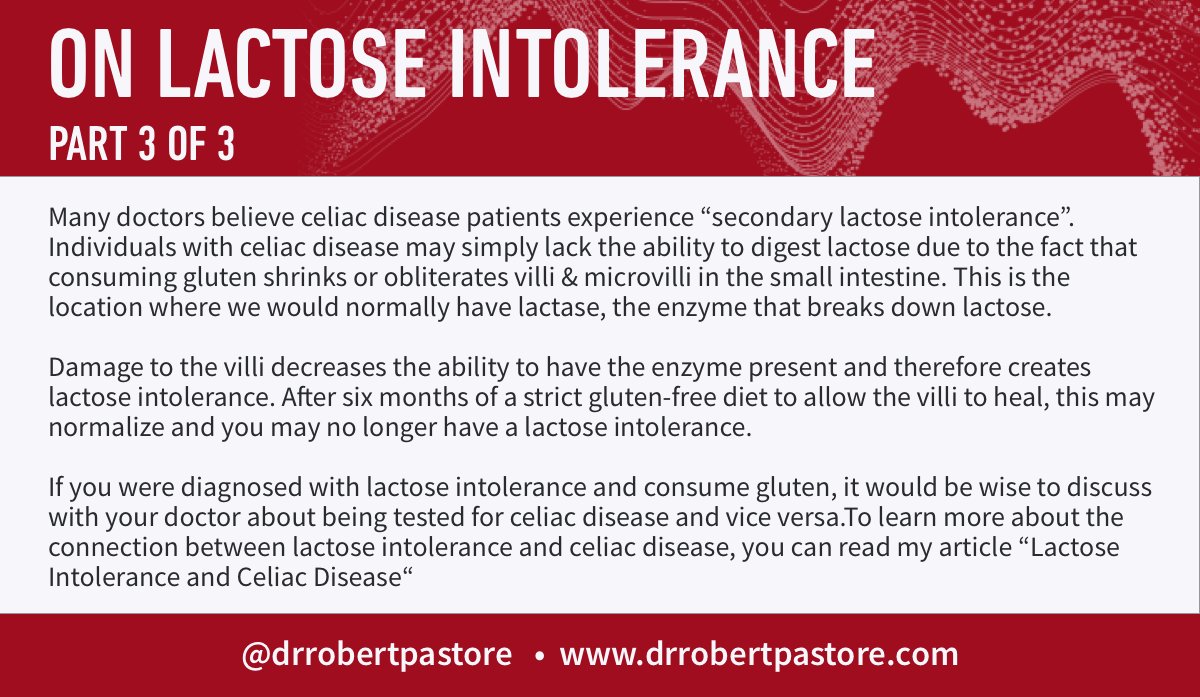If you have been diagnosed with lactose intolerance, you should also be tested for #CeliacDisease. Learn more here: drrobertpastore.com/articles/2020-…