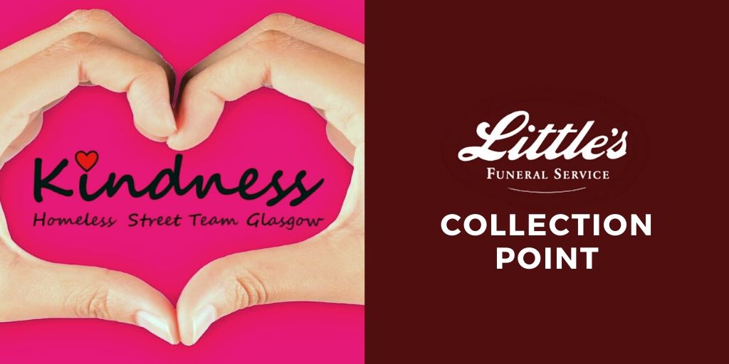 We are proud to be a collection point for <a href="/KindnessGlasgow/">Kindness Homeless Street Team Glasgow</a>. Boxes for donations (with social distancing in mind) are located at our parlours at 2174 Paisley Road West &amp; 316 Clarkston Road.