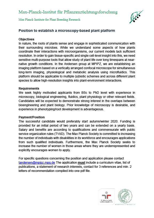 TonniGrube's tweet photo. Time for a job ad: We are looking for specialist to help establish a vertically arranged multi-purpose plant physiology platform. Do you like microscopy, fluidics, bio-engineering and roots?  Maybe this is for you! - Please retweet! https://t.co/NRn3WbWhFz
