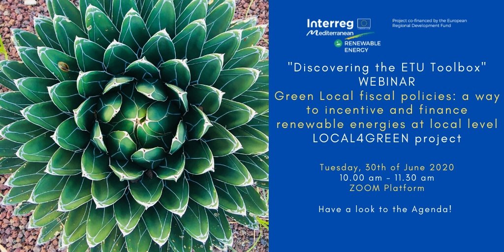 30th of JUNE - Green local fiscal policies for #renewables at local level - our 2 Discovering #ETUToolbox Webinar, @local4green tool. Do you want to know more?👉 bit.ly/2MQ6Kzh & register 👉bit.ly/30uHs1Q #energytransition #EUGreenDeal #MADEinMED