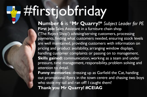 ripleystthomas's tweet photo. It's #firstjobfriday again - week 6 - drum role please..... Mr Quarry step into the limelight 🏃💥😹🚴‍♀️ 
@RipleyCareers @RipleySport #CEIAG https://t.co/Sbf9qbpuKl