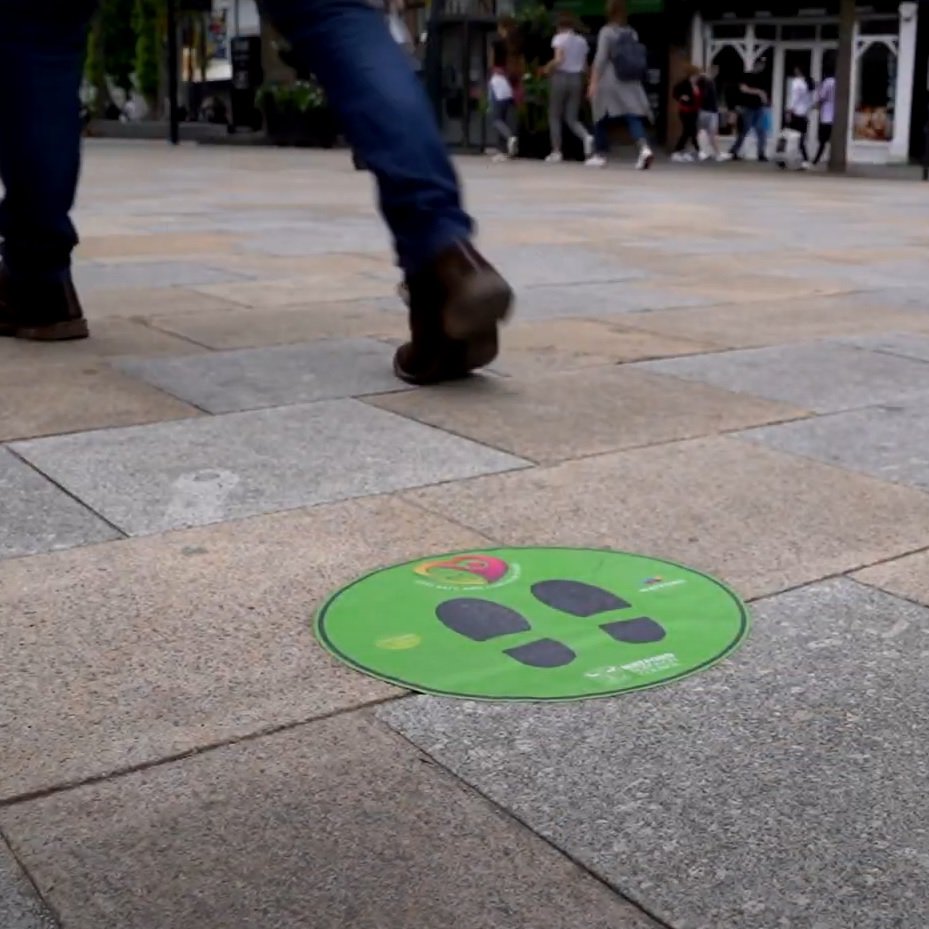 WatfordCouncil's tweet photo. 🛍️ Watford town centre will look and feel different and we’ve introduced some measures to make it easier for you to move around safely, including floor stickers to help you socially distance from others and sanitising stations: https://t.co/qHGb4lSa7Q https://t.co/D1i3Y309dt