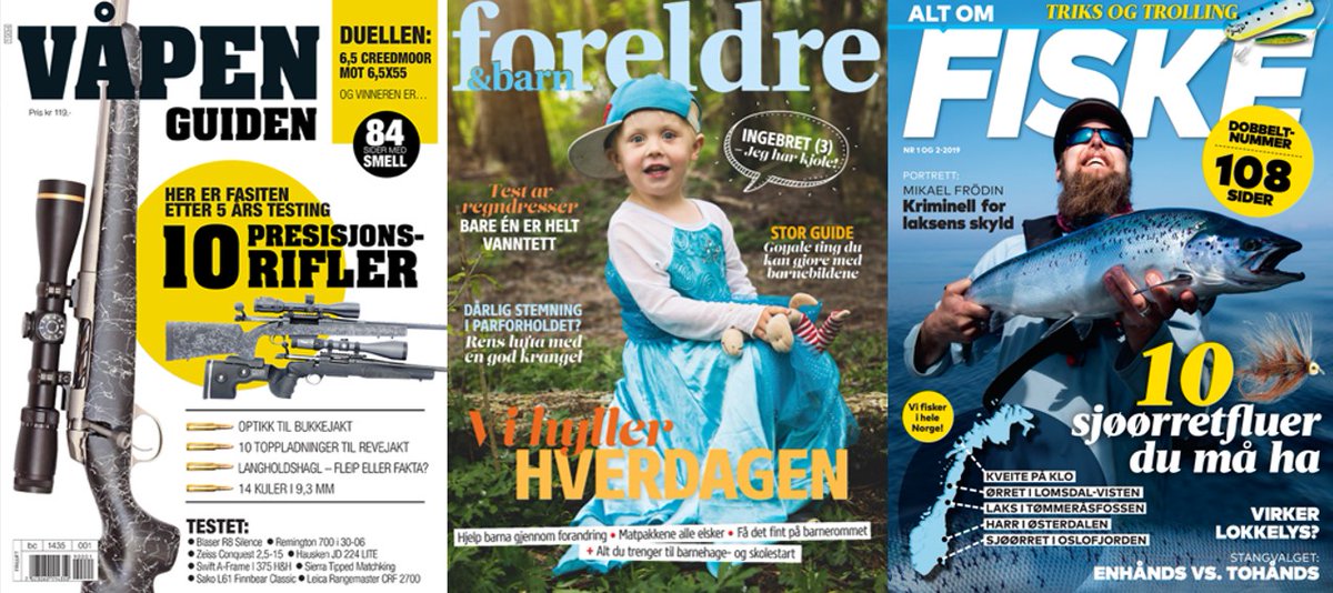 Jippi, tre av våre magasiner kan vinne tittelen "Årets magasincover". Vi gratulerer de nominerte Foreldre &amp; Barn, Alt om Fiske og Jakt 💪👏 Les mer om de nominerte her: mediebedriftene.no/artikler/2020/…