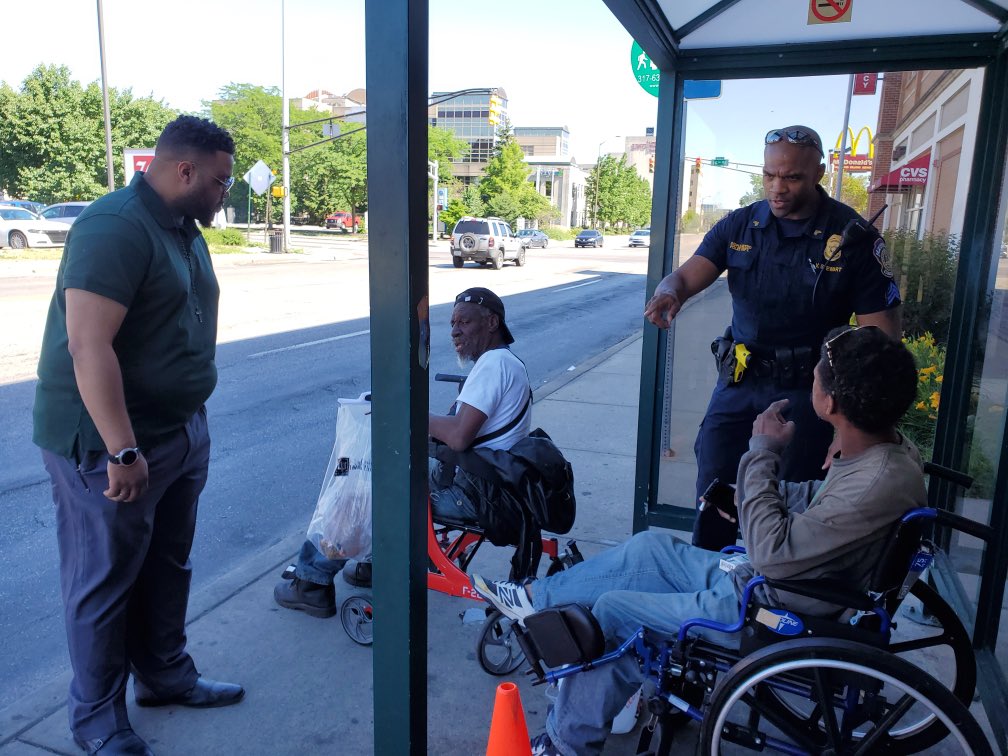 Caring for our community one person at a time: @impdnorth Neighborhood Impact Unit passed out food and clothes to those in need today. North District has a clothing closet and accepts donations all year long. #INthistogether