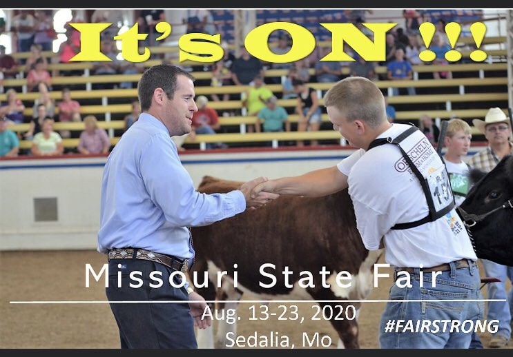 Tyne_Ag's tweet photo. Looks like the @MoStateFair is a go! “The State Fair has only been canceled one time in over 100 years during World War II,” @GovParsonMO said Thurs. “As an [ag] governor, somebody who comes from the farm, I don’t want it to be the second time on my watch that it’s canceled.” https://t.co/FCe6OWxcUE