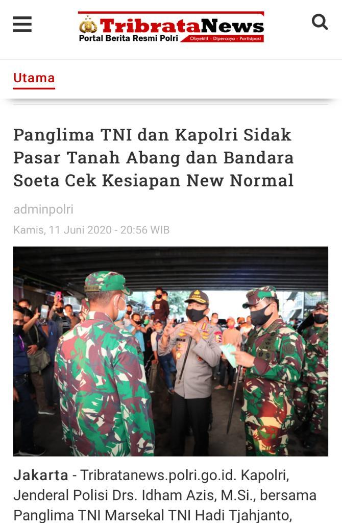 HumasPadang's tweet photo. Panglima TNI dan Kapolri  Meninjau Pasar Tanah Abang dan Bandara Soekarno Hatta untuk memastikan kesiapan dalam menuju sebuah tatanan 'New Normal' #TNIPolriKawalNewNormal https://t.co/leSSXUSWgv