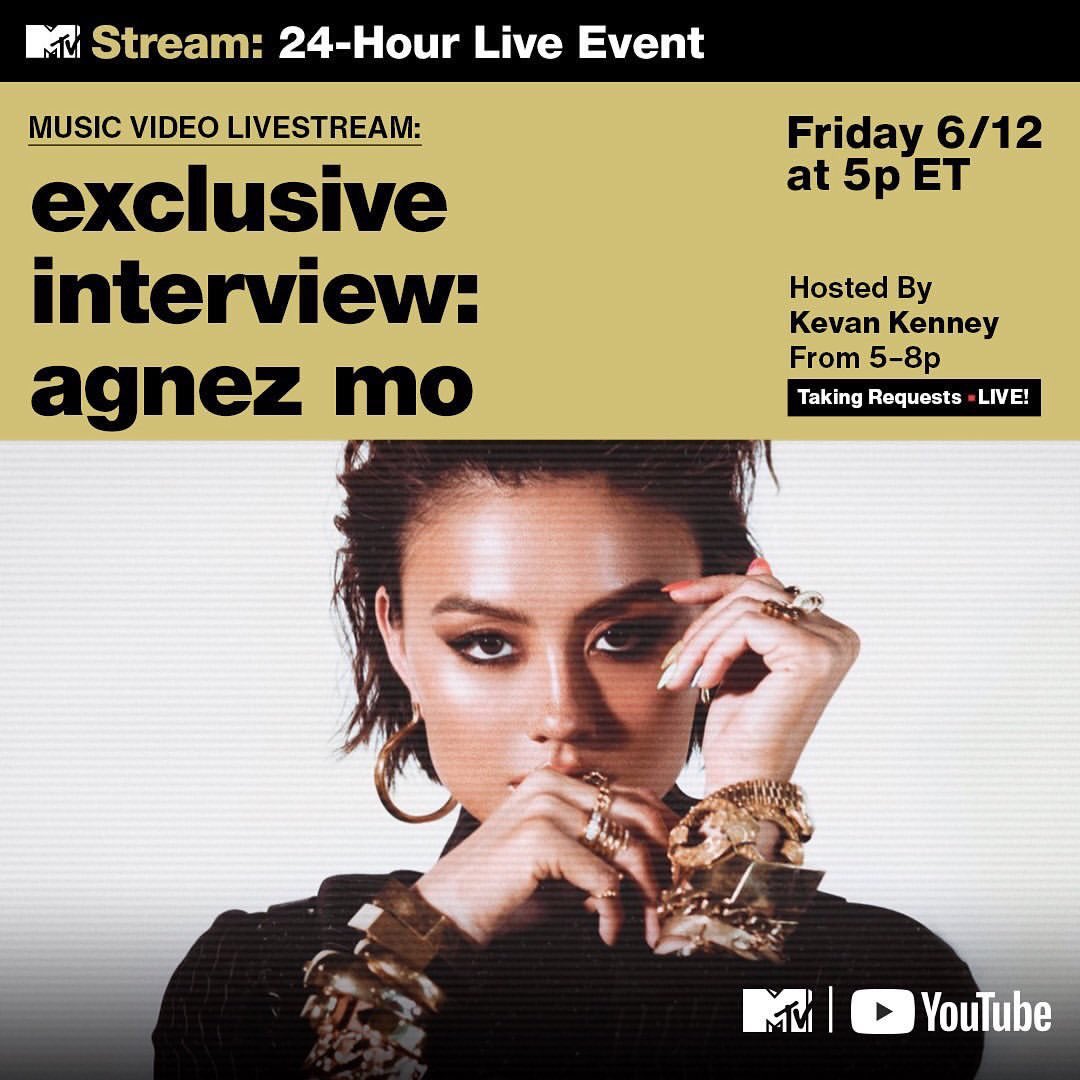 the_agnation's tweet photo. MTV Stream ‘Exclusive Interview with @agnezmo’ Fri 6/12 at 5p ET or Sat 6/13 at 04.00 WIB, Live @mtv’s youtube channel 🤍 Staytuned! #AGNEZMO #MTV https://t.co/aEtiq892N3