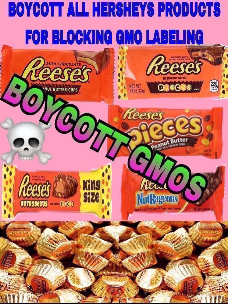 VirginiaInCal's tweet photo. Shame on #Hersheys for marketing its toxic GMO Frankenfood to children !
Boycott all @Hersheys products like #ReesesPBCups for blocking GMO labeling laws. #ThursdayThoughts @chy_369 @1MDA44 @mariluna329 https://t.co/Nu7Ublv06Q