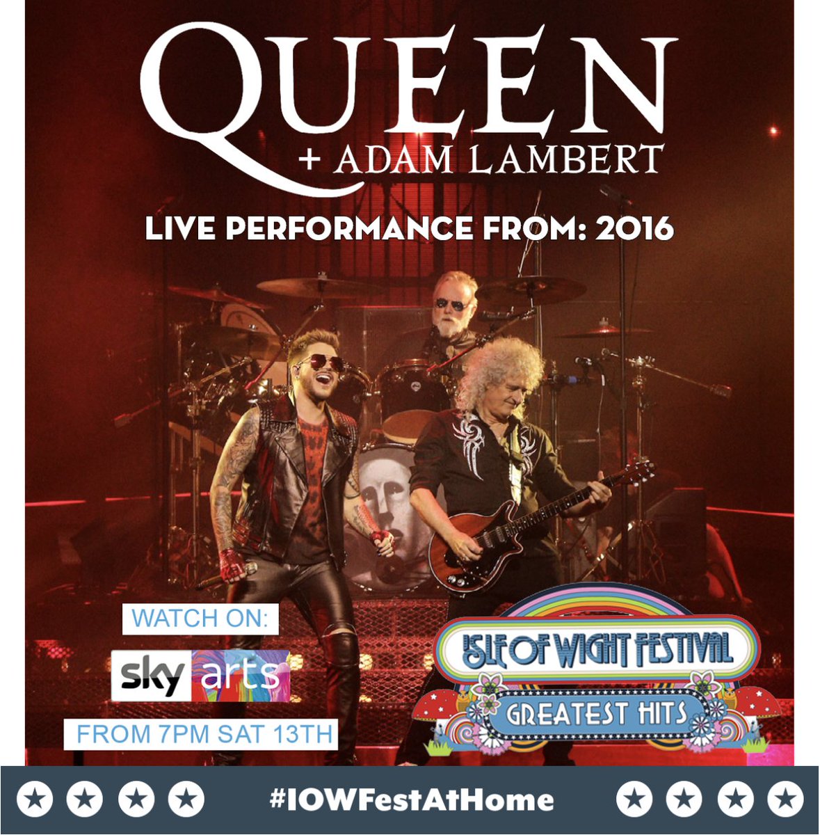 Tune in to @skyarts this Saturday June 13th between 10-10:30pm BST to relive our @isleofwightfest performance from 2016!! @queenwillrock #IOWFestAtHome