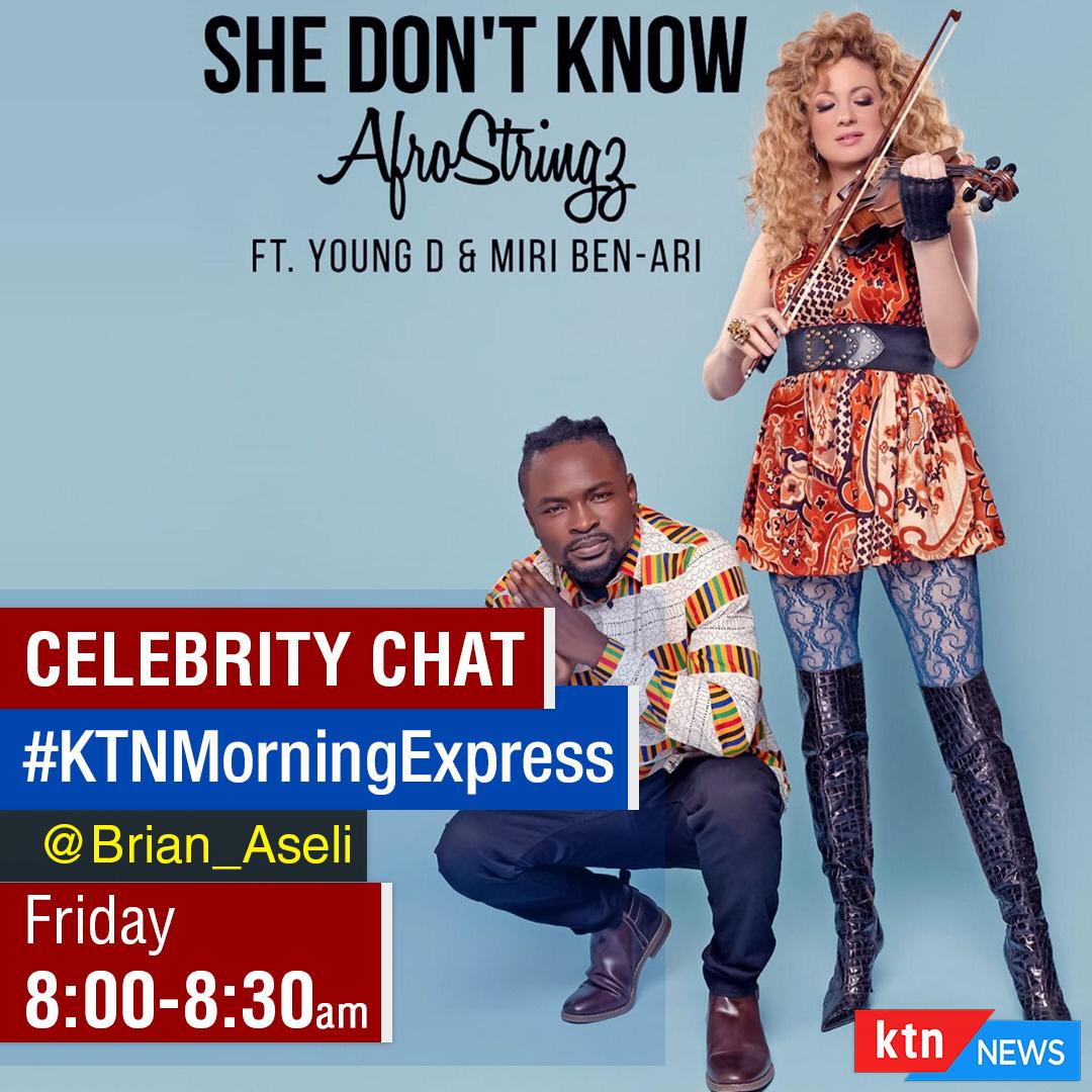 anyikopr's tweet photo. Catch Nigerian producer @Youngdbeatboss & Grammy Winner @MiriBenAri, better known as #AfroStringz from 8 AM on @KTNNewsKE – Celebrity Chat hosted by @brian_aseli. They will be talking more on their new single #SheDontKnow“- a blend of Afrobeat with the AfroStringz unique sound. https://t.co/Q5TNtpINjl