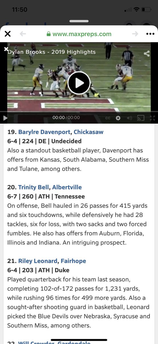 Huge shout out to ⁦<a href="/BarryDavenpor16/">Barry Davenport</a>⁩ for being named a ⁦<a href="/MaxPreps/">MaxPreps</a>⁩ football top 20 senior. He’s such a hard working student-athlete. A great example in our program. #RaiseNdaSAW ⁦<a href="/warpathready/">Chickasaw Football</a>⁩ ⁦<a href="/ChickasawHoops/">Chickasaw Basketball</a>⁩