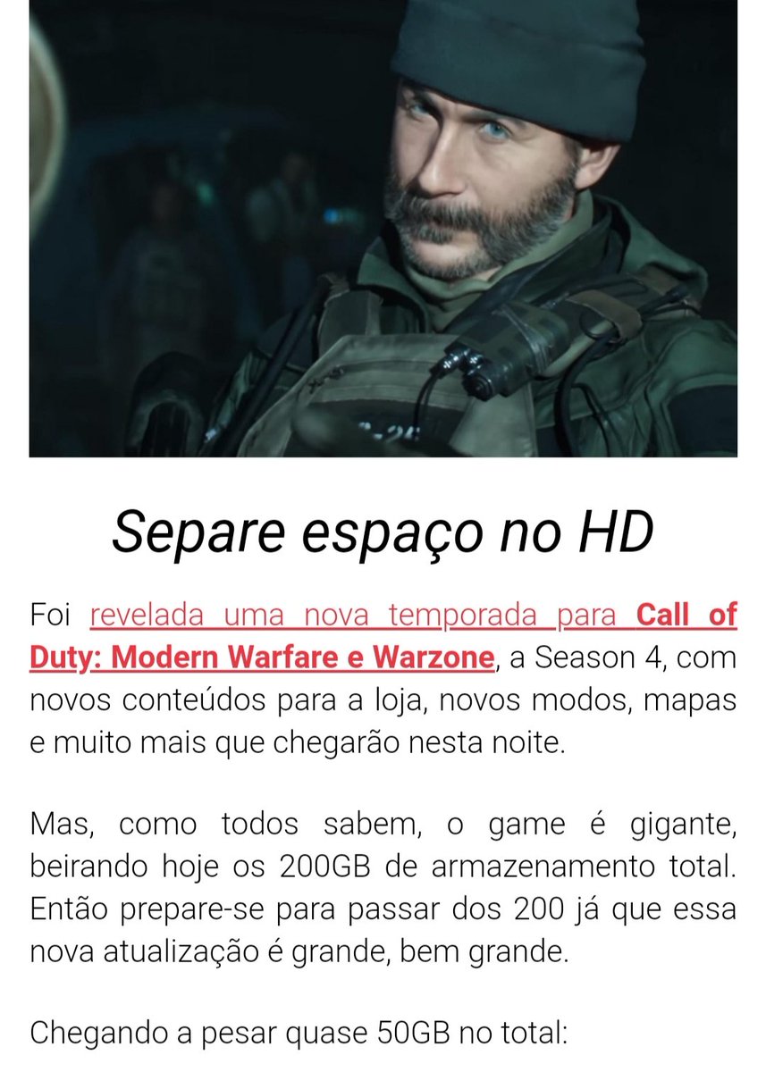 WaterlooIC's tweet photo. " ... jogar nós já vai né! ... vou chutar alto hen!! ... é uns 20Gb??

... guerreiro, um pouco mais!

#CallofDuty #CallOfDutyseason4 #CallofDutyModernWarfare @CallofDuty @ModernWarzone https://t.co/zgPqe0yzST