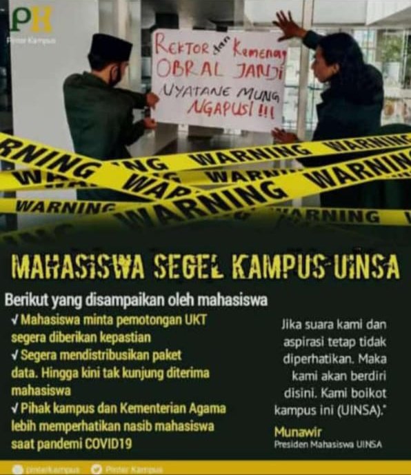 UINWSMelawan's tweet photo. UINSA udah disegel. Tunggu berita selanjutnya dari UIN Walisongo!

#UINWalisongoMelawan 
#KemenagBisu
#Walisongorindupantura https://t.co/0EPSqdqPeh