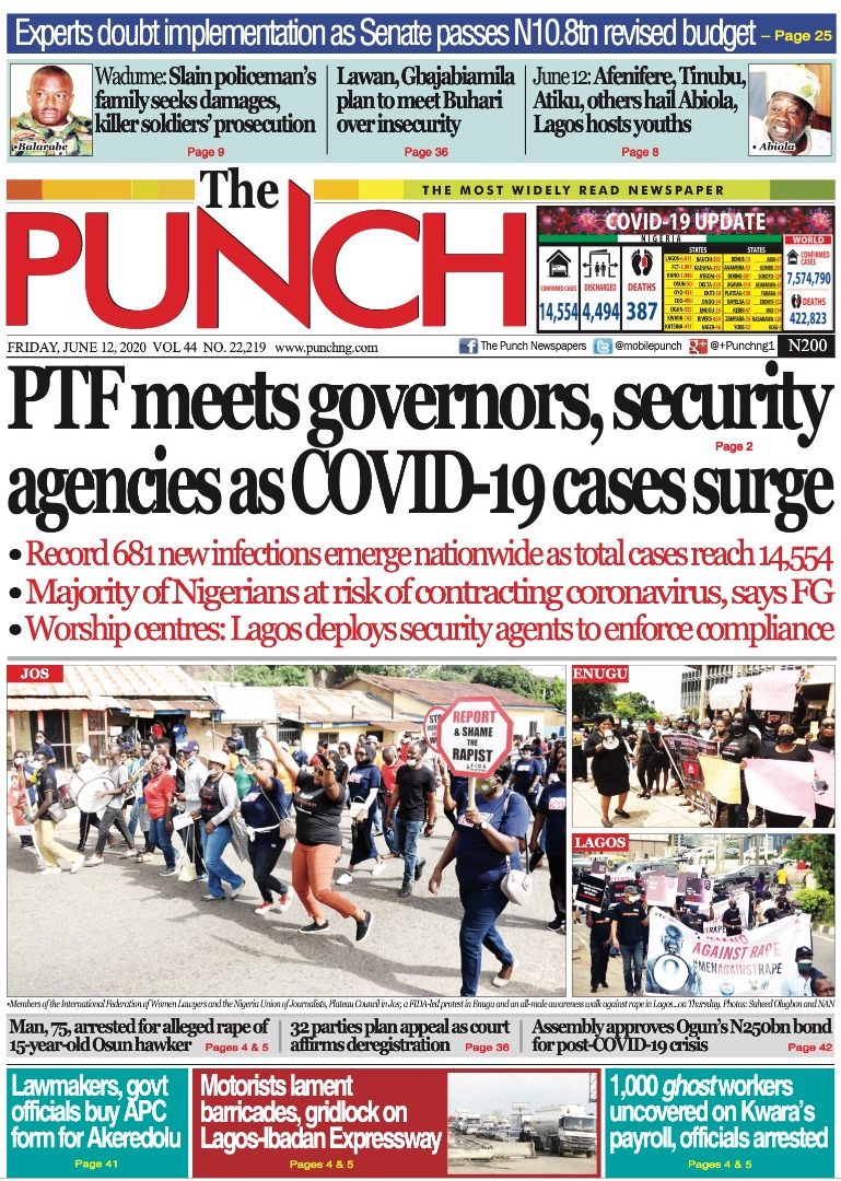 MobilePunch's tweet photo. JUNE 12 - HEADLINES https://t.co/rlvs72IvGq