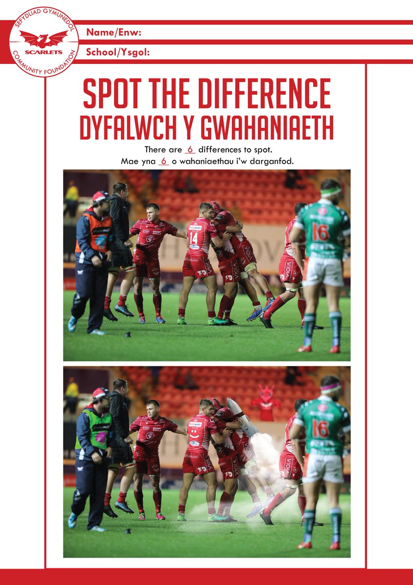 CymunedScarlets's tweet photo. Time to #SpotTheDifference π
Amser i ddarganfod y gwahaniaeth yn y lluniau isod β¬οΈ
#ynyGymuned #ScarletsCommunity https://t.co/ghlOp79sPo
