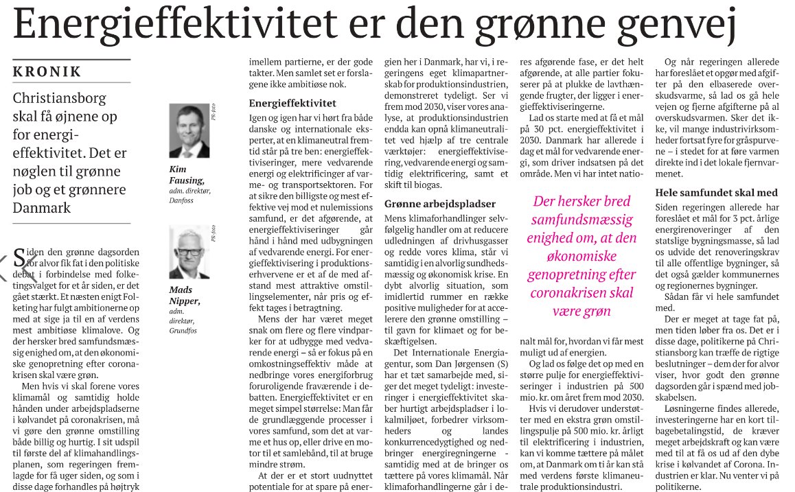 Synergiorg's tweet photo. .@NipperMads & @KimFausing i dagens @borsendk : Husk nu energieffektivitet i den grønne omstilling, #dkpol ❗️”Energieffektivisering i produktionserhvervene er et af de med afstand mest attraktive omstillingselementer, når pris og effekt tages i betragtning” 👏🍀🌍🏡#dkgreen https://t.co/uvnuptDGQJ
