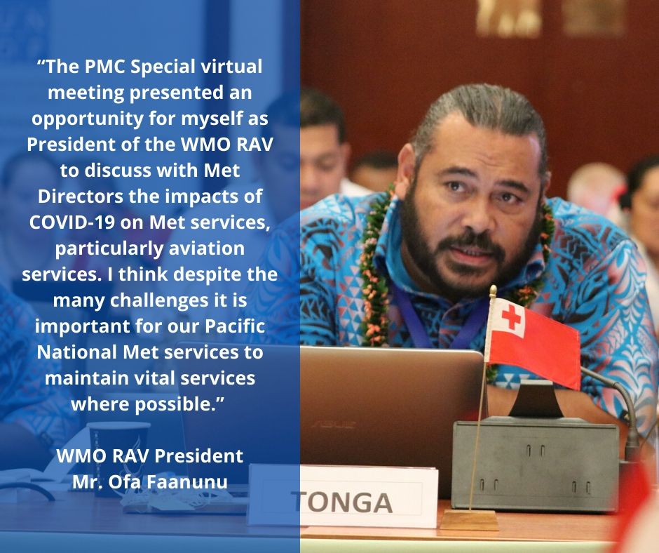 SprepChannel's tweet photo. WMO RAV President, Mr. Ofa Faanunu, raised concerns about impacts of COVID-19 on aviation services and Pacific National Met services during the Pacific Meteorological Council special virtual meeting held this week. #PacificMet #PacificEnvironment https://t.co/785TDN9clj