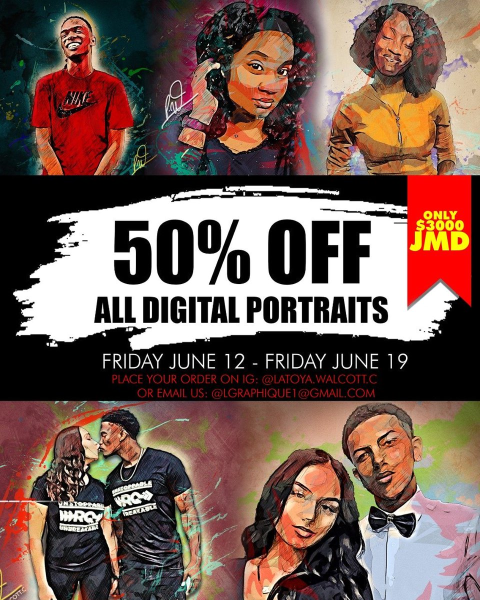 latoya454's tweet photo. HALF PRICE FOR A WEEK!!!
ORDER NOW!! ON IG @LATOYA.WALCOTT OR EMAIL ME @LGRAPHIQUE1@GMAIL.COM 
#FANART #PORTRAIT #PHOTOMANIPULATION #PHOTOSHOP #50%OFF DISCOUNT #YOUTUBERS #YOUTUBECHANNEL #ART #DIGITALART #DIGITALPORTRAIT https://t.co/zQoibxSsDk