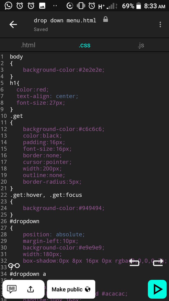 WambuiBecky_'s tweet photo. Day 3 of #100DaysOfCode๐ฅ .Made a drop down menu.
@akirachix
#100DaysOfCode
#HTML
#CSS
#codeHive20
#CodeNewbie
#WomenWhoCode https://t.co/LmMx66EzZ7