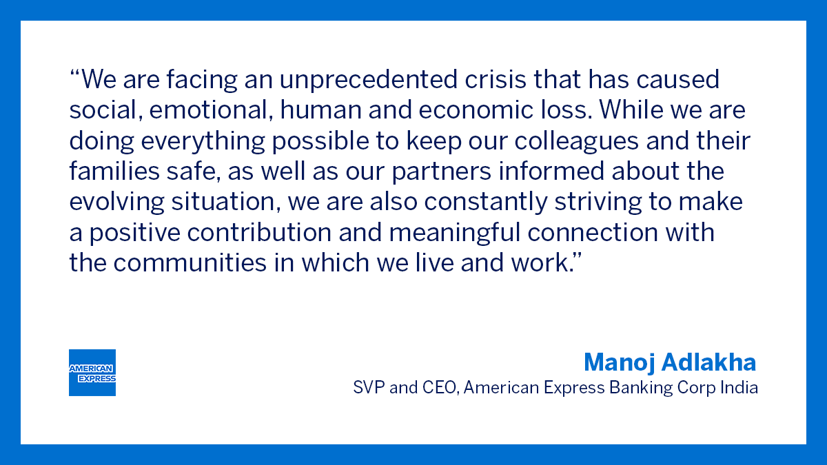 AmexIndia's tweet photo. We are committed to backing our communities by supporting the funds and organizations who are leading this fight against COVID-19.
@Samhitadotorg @NASSCOMfdn #PMCares #HungerHeroes #PowerfulBacking https://t.co/aJSOZLLTxJ