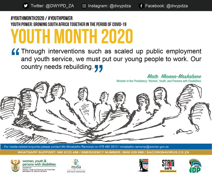 GovernmentZA's tweet photo. Good morning South Africa. To ensure safety this year's #YouthMonth will be held virtually. Be part of the conversation around #YouthPower on 16 June 2020. #GrowingSATogether #day78oflockdown https://t.co/OGbgXLo1ty