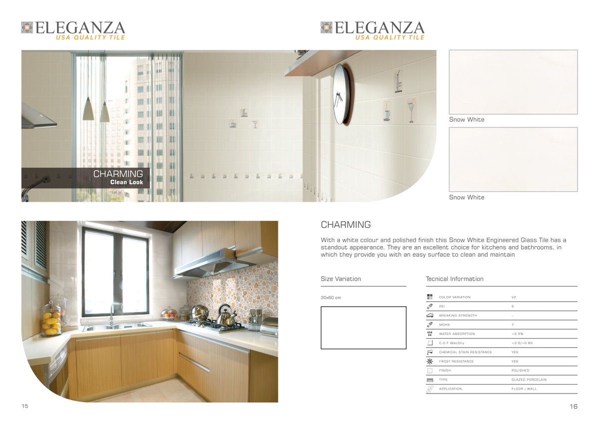 With a white colour and polished finish this Snow White Engineered Glass Tile has a
standout appearance. 
Charming is now available at Eleganza Tile Indonesia! 
Our product catalog - bit.ly/catalog-elegan…

#architecture  #eleganzatileindonesia #tilehighclub #tile #tiles