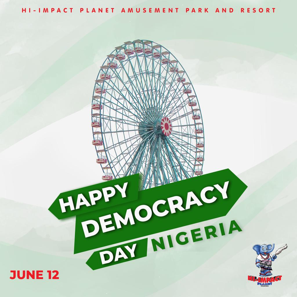 hi_impactplanet's tweet photo. May the freedom of choice that this day signifies, bring more unity and peace to us as a Nation. 
Happy Democracy Day Nigeria! 🇳🇬 🇳🇬🇳🇬💚
.
.
#Democracyday #June12 #Staysafe #HIPexperience #amusementparksinlagos #luxuryapartmentsinlagos #funjustgotreal https://t.co/wZ409Jaro3