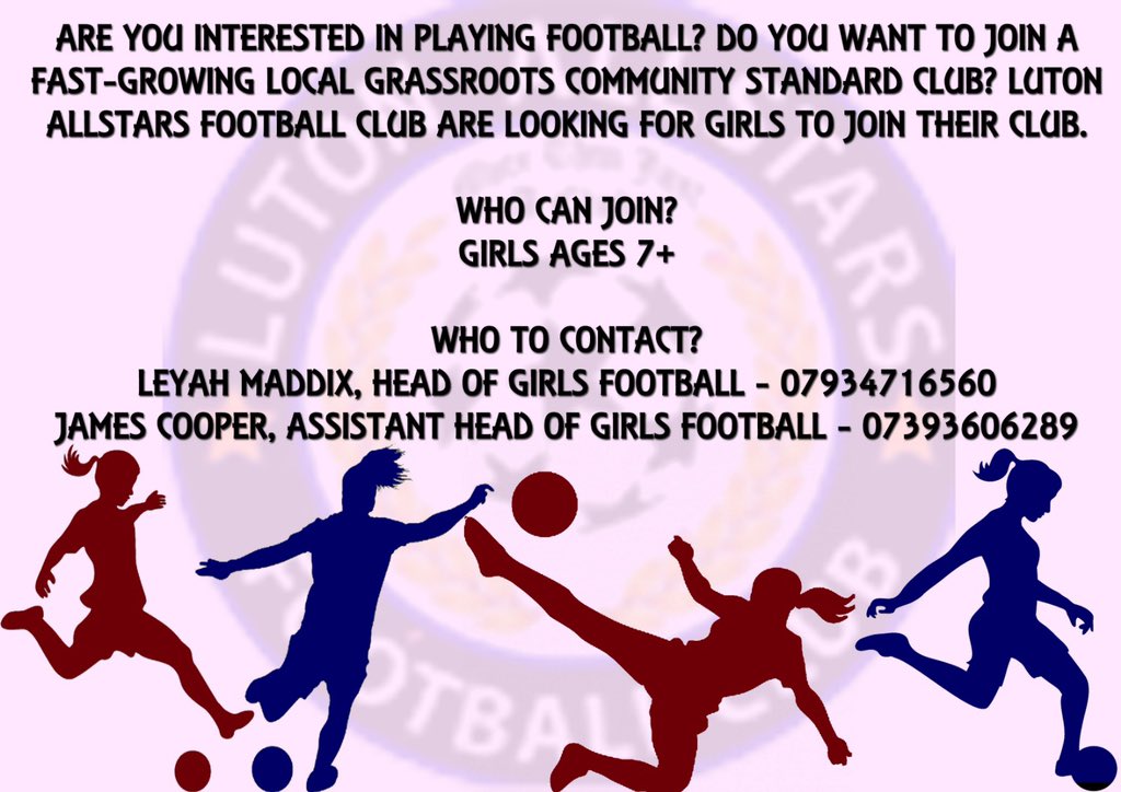 lutonallstarsfc's tweet photo. Our Lionesses teams are currently looking for players at U13’s, U16’s &amp; U18’s for the 20/21 season 

Feel free to get in contact with us if your interested in playing. https://t.co/CVRDNam35D