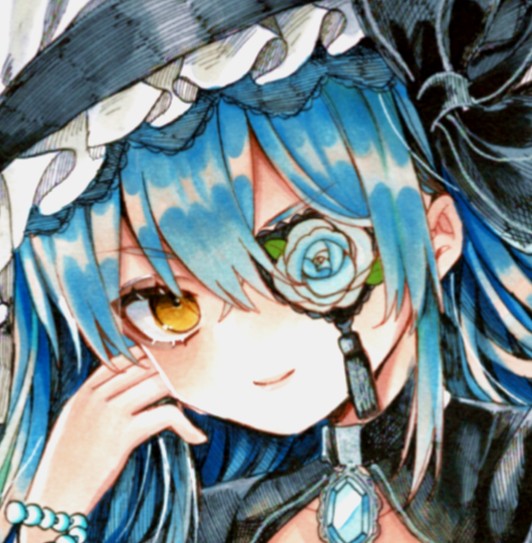 コピック アナログイラスト 隻腕の青魔女 眼帯好き W もんじ お仕事募集中のイラスト