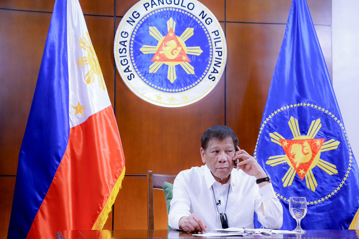 manilabulletin's tweet photo. Malacañang releases photos of President Duterte during his phone conversation with Chinese President Xi Jinping in Davao Thursday night (📷: Palace) | via @GenKabiling https://t.co/yVpO6SNZqx