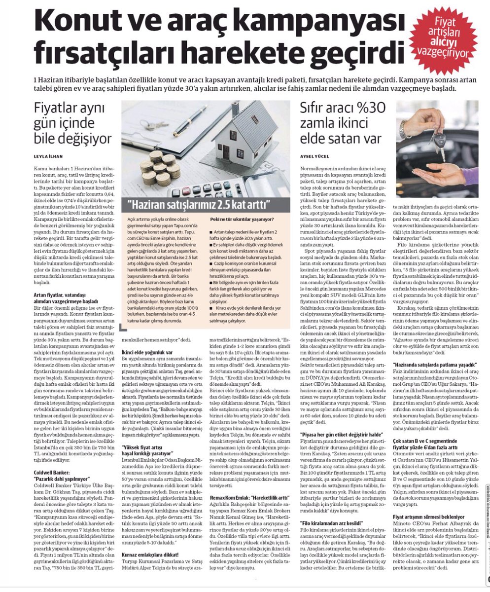 Haziranda başlatılan avantajlı kredi paketi, konut ve araç satışlarında fırsatçıları harekete geçirdi. Fahiş fiyatlar büyük tepkilere yol açtı. Sıfır bir aracı yüzde 30 zamla ikinci elde satan bile var. Özelillke konuttaki fırsatçılık içler acısı. m.dunya.com/ekonomi/firsat…