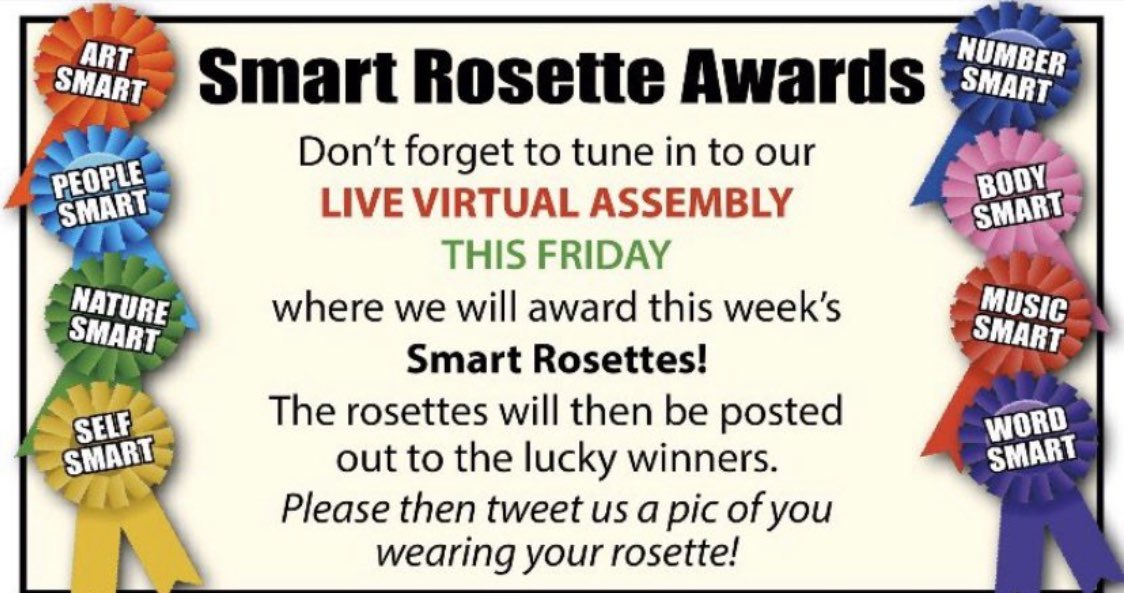 Class2h's tweet image. Good morning Year 2. Don’t forget to tune in this morning and watch Mr Allen in our virtual assembly at 10am. Who will win the rosette awards this week? Could it be you? #smartawards #inittogether @Class2L_WS @school_ws
