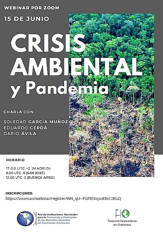 RINDHCA's tweet photo. LUNES 15 Webinar: CRISIS AMBIENTAL Y PANDEMIA
@RedComFIO y @RINDHCA
EXPONEN: @solgmunoz - Relatora @DESCA_CIDH Eduardo Cerdá - Referente en agroecología
Darío Ávila - Especialista en der ambiental
MODERAN: @ismarins - Carlos Vera Bordaberry
INSCRIBITE https://t.co/KffCLLnUJe https://t.co/E3WwXdC0KB