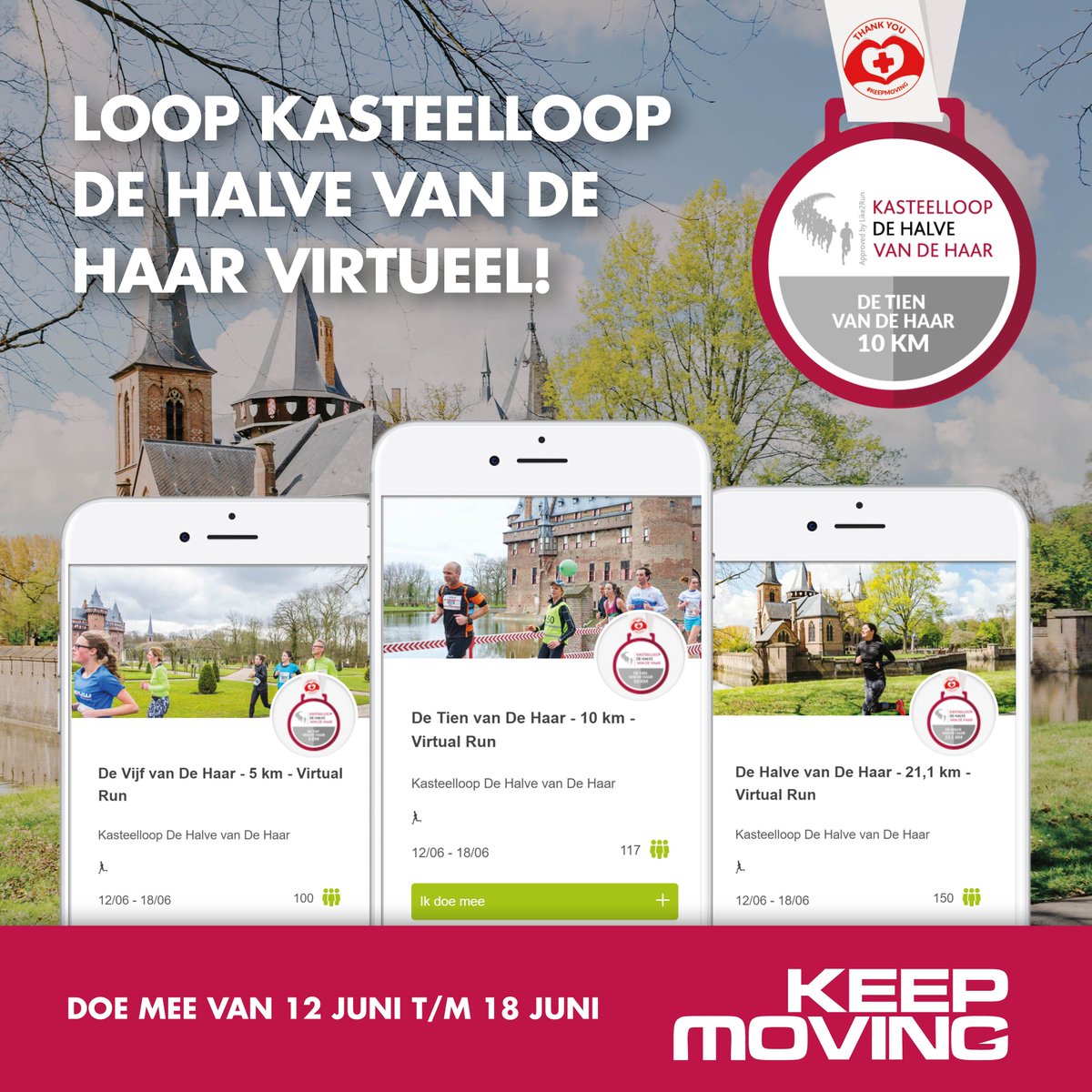 Vanaf vandaag kun jij deelnemen aan de virtual run van Kasteelloop De Halve van De Haar.

Loop tussen 12 en 18 juni, een van de afstanden (5, 10 of 21,1 km) op een zelfgekozen parcours bij jou in de buurt. Trek je hardloopschoenen aan en doe mee! 

👉 bit.ly/KM-HvH-challen…