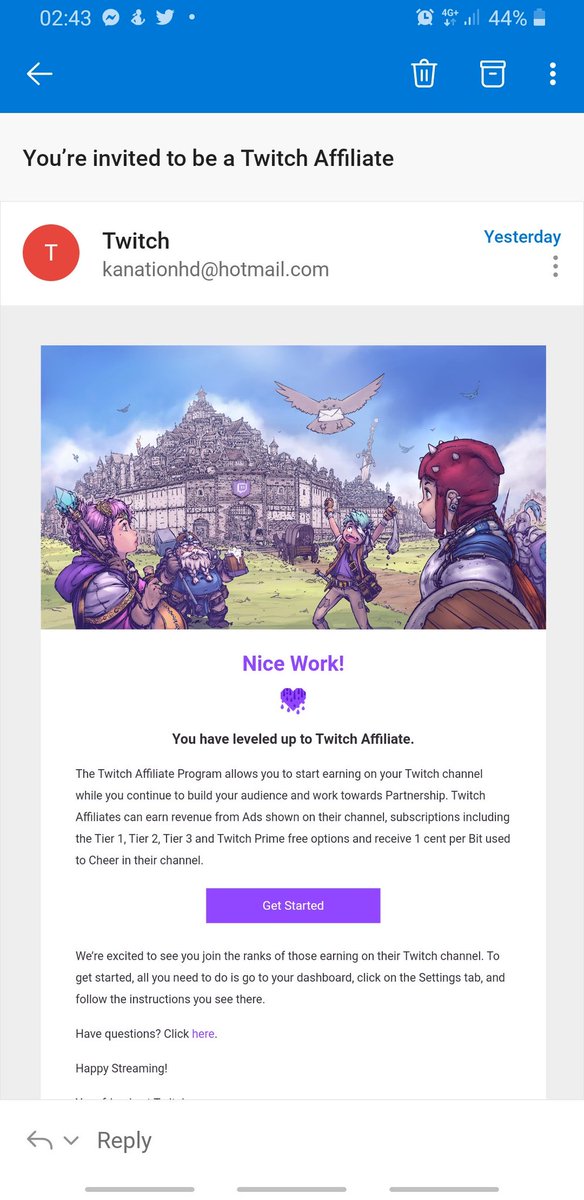 DJ_KANO_'s tweet photo. YOUR BOY MADE AFFILIATE!!!!!!!!! its an incredible feeling. I found this email on my break at work at 2.30 this morning. I'm not afraid to admit that I cried tears of joy. Thank you all for your support and love! @4teamvalhalla #IMadeAffiliate #Twitch https://t.co/bZw1BO2eM9
