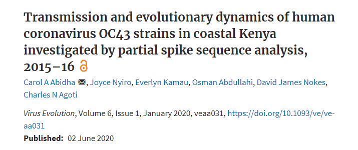 KEMRI-Wellcome Trust (@kemri_wellcome) on Twitter photo Endemic human coronavirus OC43 strains spread rapidly both locally and across the globe with limited genetic evolution in the spike gene.
Read more here: shrts.net/a6iXa <a href="/akinyiabidha/">Carol Abidha</a> <a href="/nokesdj/">James Nokes</a> <a href="/Zonnzonn/">Everlyn Kamau</a> <a href="/IDeAL_KEMRI_WT/">IDeAL, Africa</a> <a href="/PU_Kilifi/">Pwani University</a> <a href="/MOH_Kenya/">Ministry of Health</a>
<a href="/KEMRI_Kenya/">Kenya Medical Research Institute</a> Endemic human coronavirus OC43 strains spread rapidly both locally and across the globe with limited genetic evolution in the spike gene.
Read more here: shrts.net/a6iXa <a href="/akinyiabidha/">Carol Abidha</a> <a href="/nokesdj/">James Nokes</a> <a href="/Zonnzonn/">Everlyn Kamau</a> <a href="/IDeAL_KEMRI_WT/">IDeAL, Africa</a> <a href="/PU_Kilifi/">Pwani University</a> <a href="/MOH_Kenya/">Ministry of Health</a>
<a href="/KEMRI_Kenya/">Kenya Medical Research Institute</a>