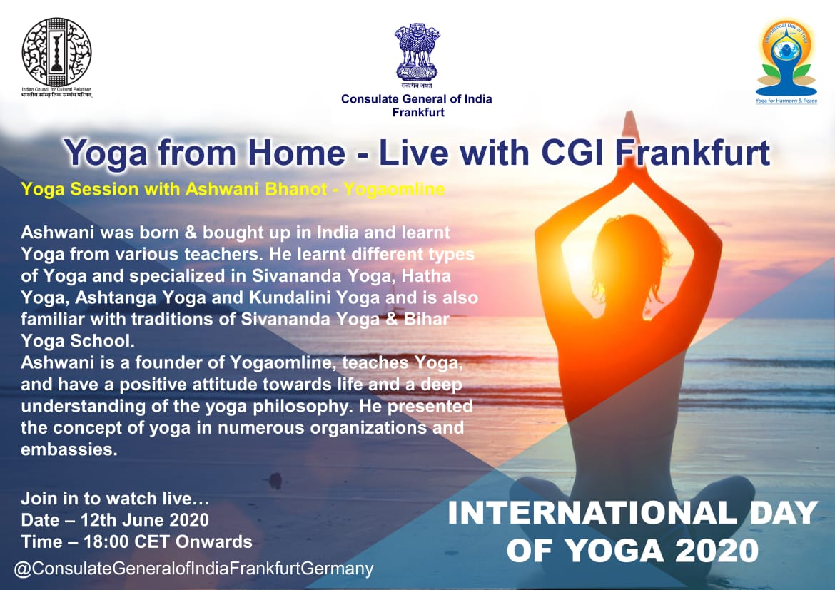 India In Frankfurt Yoga From Home Live With Cgifrankfurt Intldayofyoga Today 12th June At 6pm Cet A Yoga Session With Ashwini Bhanot Mylifemyyoga Yogafromhome Indiandiplomacy Minofculturegoi Moayush Iccr Delhi Pmoindia