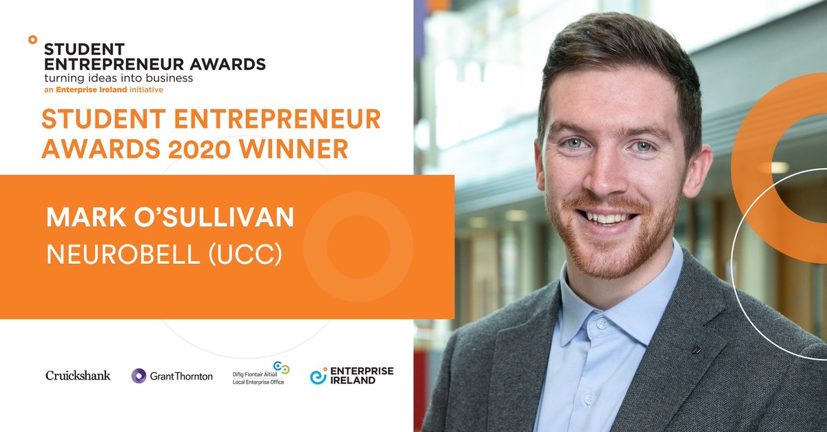 Thrilled for our @IGNITEUCC #startup, PhD student @markosullivann of Neurobell, WINNER of the @Entirl 2020 @studententrepr1 Award 👏🏼 huge congrats!!!!! #studententrepreneurawards