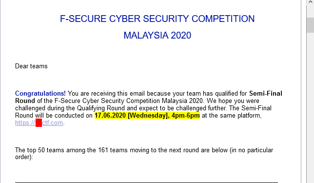 verdatabo's tweet image. Thank you @FSecureMalaysia for hosting a great CTF ,and great questions allowing us to be in the top 10 , can't wait for the Semi-finals .