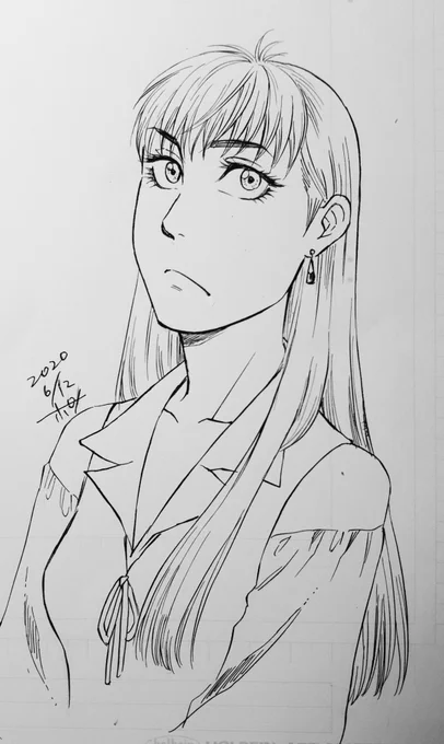 ペン入れ修行。髪の毛もだけど、まつげの描き込み具合も難しい…#白い竜 