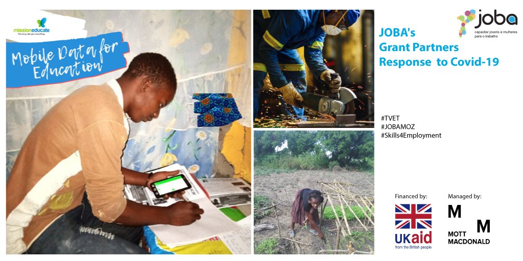 Involved over 60 days after the presidential decree installing  State of Emergency due to #Covid19 in🇲🇿, #JOBA Grant partners remain committed to improving #DistanceLearning approaches as a way to ensure #trainees remain engaged in Skills Development.
<a href="/JobaMoz/">Joba Moz</a> #Skills4employment