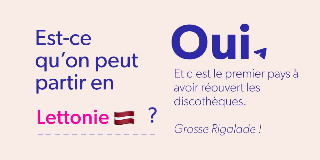 onpeutpartir's tweet photo. En Lettonie, c'est oui.

#réouverture #frontière #Voyage https://t.co/ZSt44ES2vl