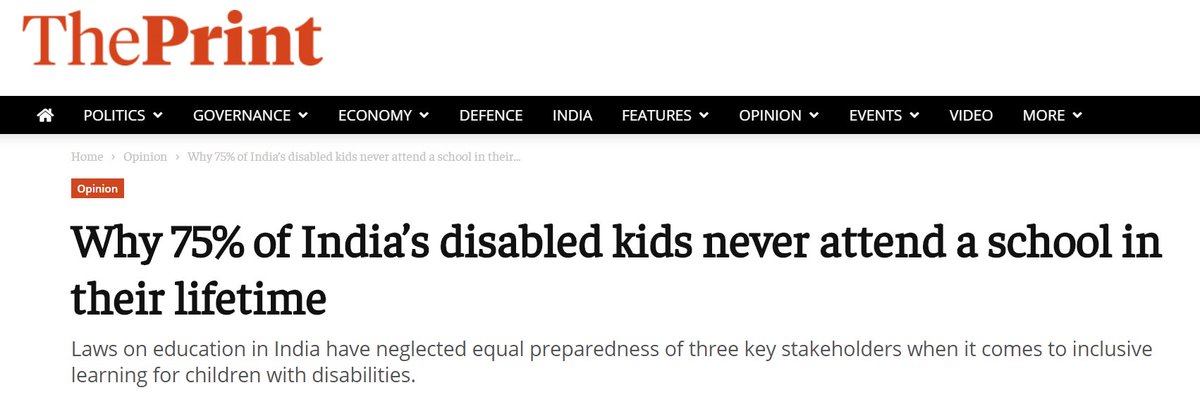 75% of disabled children in India never attend schools. This figure is quoted in the media and by NGOs far too often. This figure exploded post the 2019 UNESCO report. I almost ended up using it - till I looked into it further. We need to stop and I'll tell you why/ THREAD