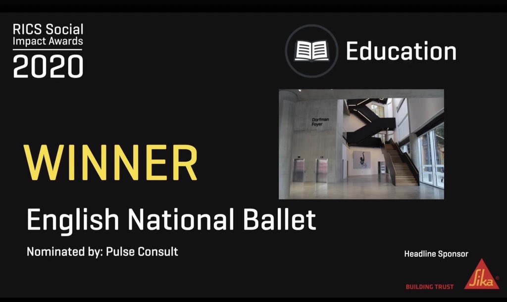 Pulse_Consult's tweet photo. Woohoo!! We’re delighted to announce our @ENBallet project won the #education category for #London in @RICSnews @RICSUKPress #RICSsocialimpactawards 👏🏻🥂 

Well done team!! @Glenn_Howells @hydrocknews @wearebwlondon https://t.co/cs8Qs5pYQf